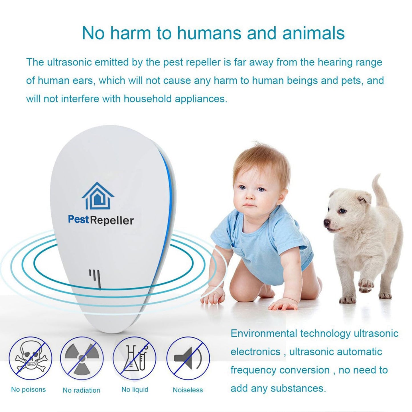 Repelente Ultrasónico de Plagas,Nuevo Electrónico Repelente Mosquitos Insectos para Interiores Anti Cucarachas, Moscas,Mosquitos,Ratones,Arañas,100% Inofensivo para Mascotas y Humanos- 4 Piezas