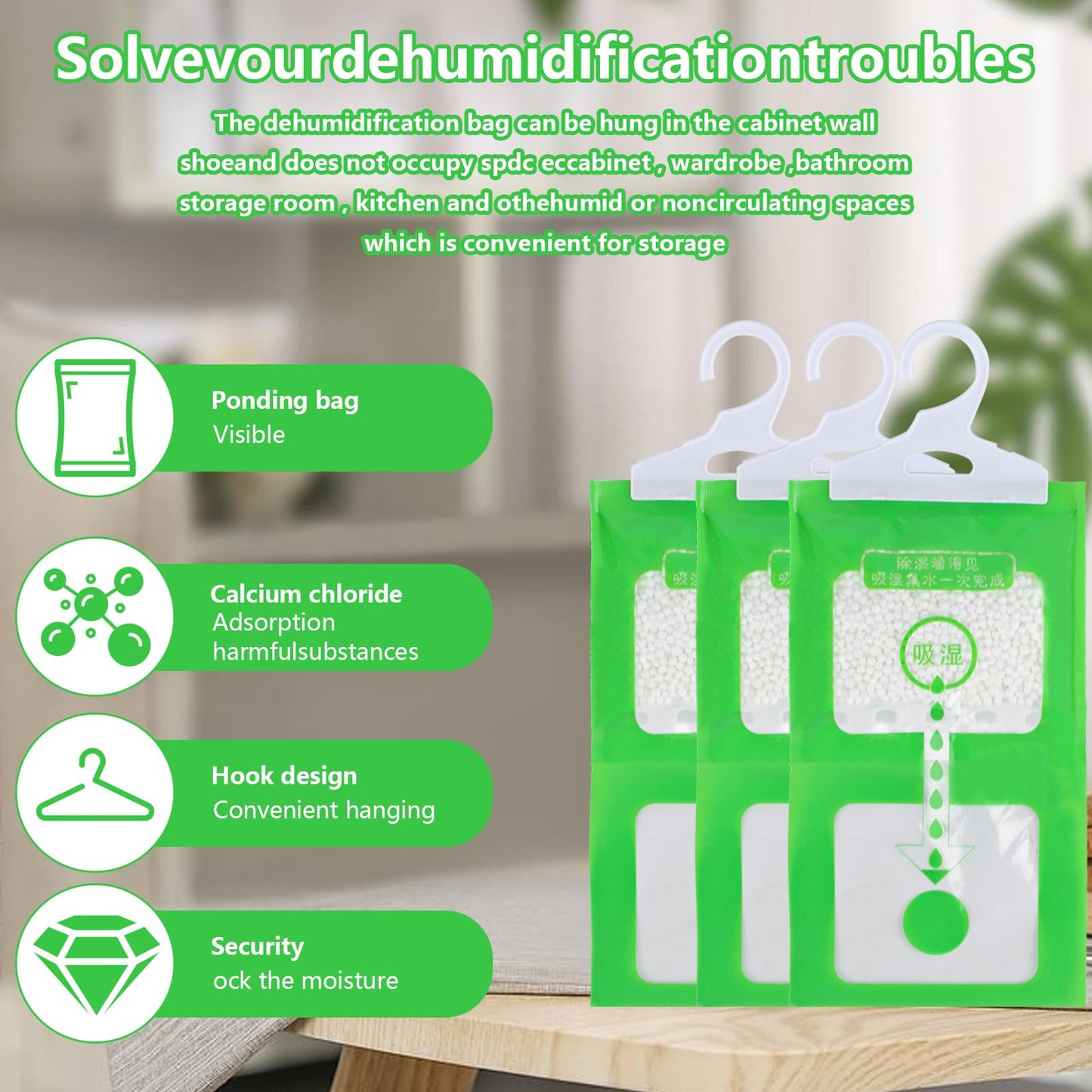 Bolsas Absorbentes de Humedad para Armario, Set 8 Pzas de 100g, Bolsas Deshumidificadores de Aire para Colgar, Anti-Moho Set de Bolsas de Desecantes, Bolsa Secante para Cocina, Baño, Auto