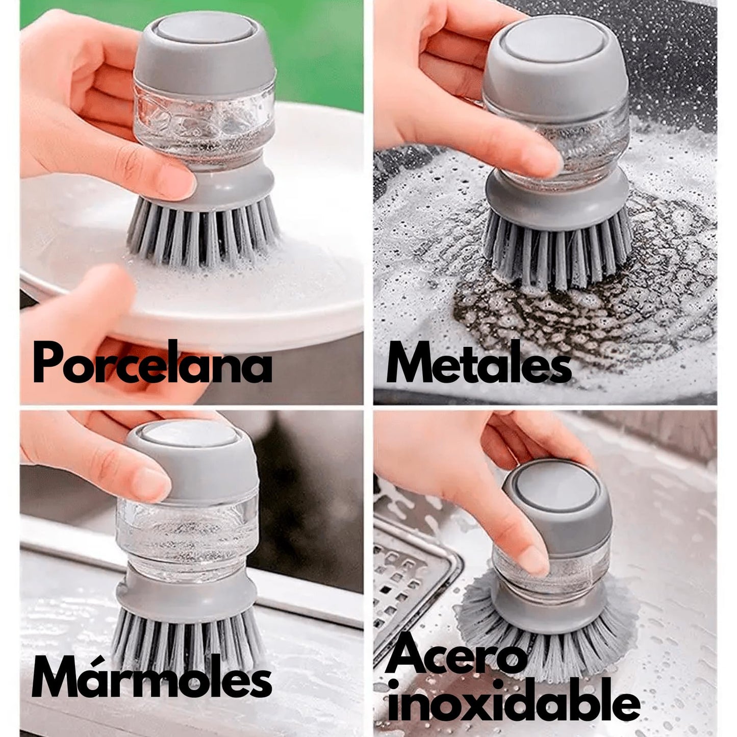 Estropajo Cocina - Cepillo Limpieza Hogar - Cepillo RELLENABLE de Jabón - Cepillo Fregar Platos - Dispensador Jabon Cocina - Dispensador Jabon Baño