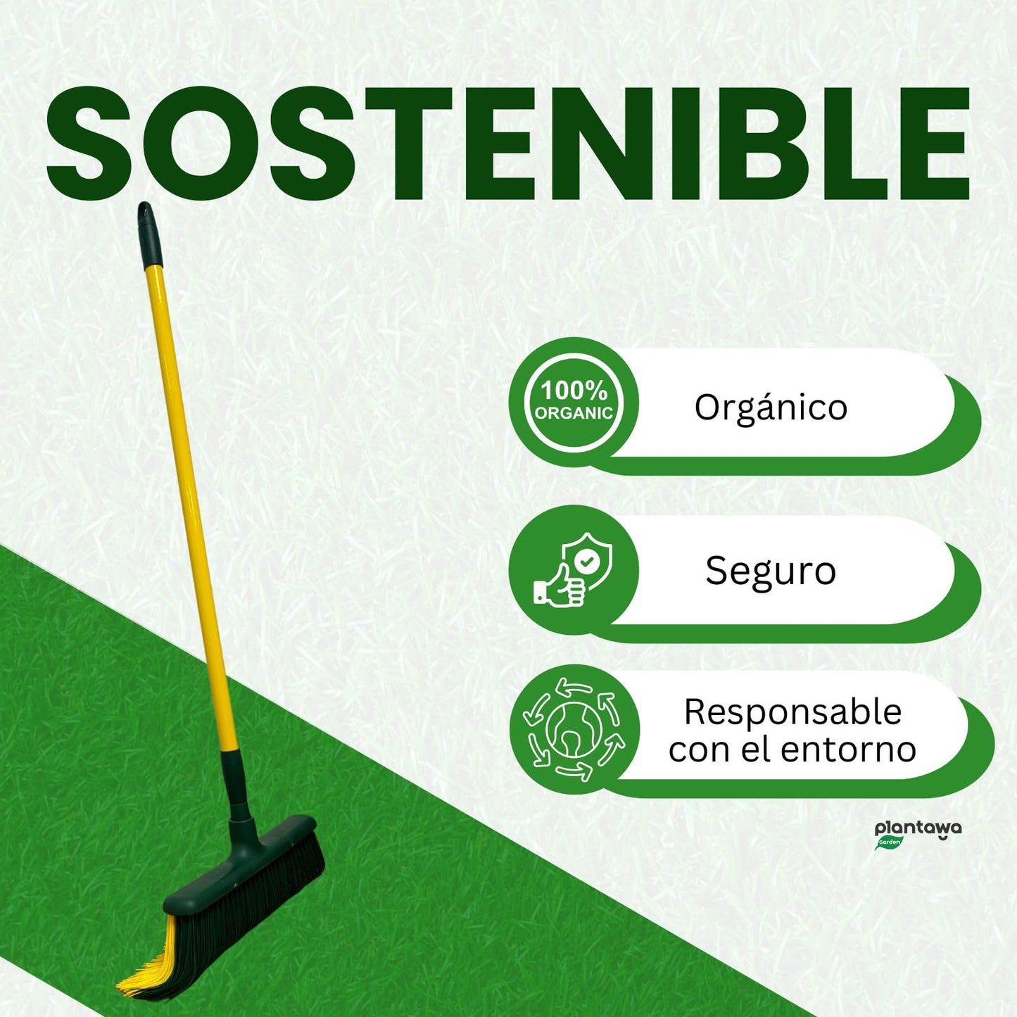 PLANTAWA Pack de Cepillo + Mango Extensible | Cepillo cesped Artificial con Mango Ajustable 0,80/1,40 m | Ideal para Cuidado y Mantenimiento de Césped y Alfombrillas