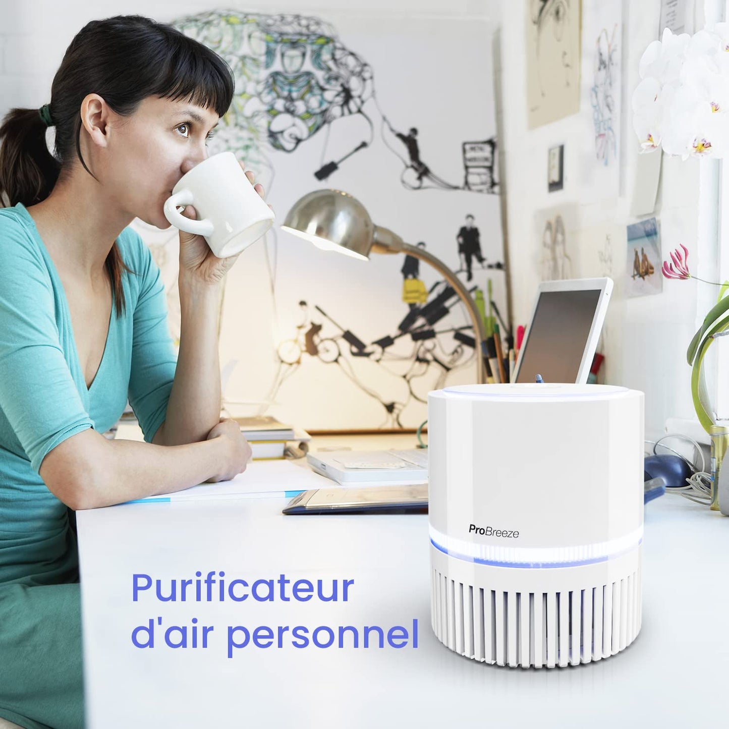 Pro Breeze Purificador de Aire Mini con Auténtico Filtro HEPA e Ionizador - Limpiador de Aire Personal de Escritorio con Luz Nocturna - Para Hogar, Trabajo, Oficinas | USB y Alimentación Principal