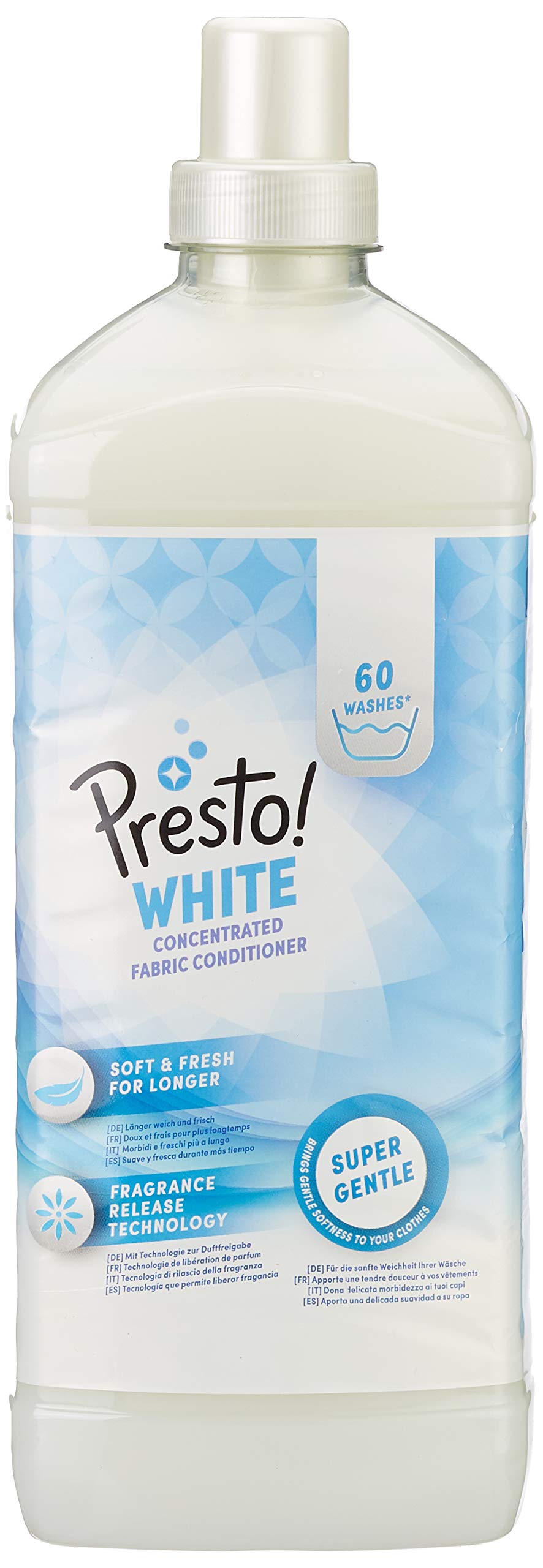 Marca Amazon - Presto! Suavizante concentrado blanco, Algodón,Flores,Fresca, 1.5 l, 360 Unidad, 6 Paquetes de 60