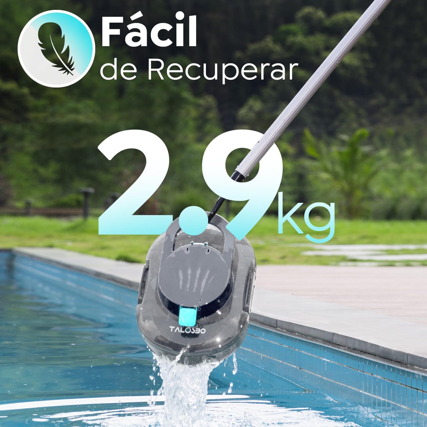 TALOSBO Pleco S1 Robot Piscina, Doble Motor Limpiafondos Piscina Sin Cable, 80 Min de Limpieza, Carga en 2.5h, Autoaparcable, para Piscinas de Fondo Plano