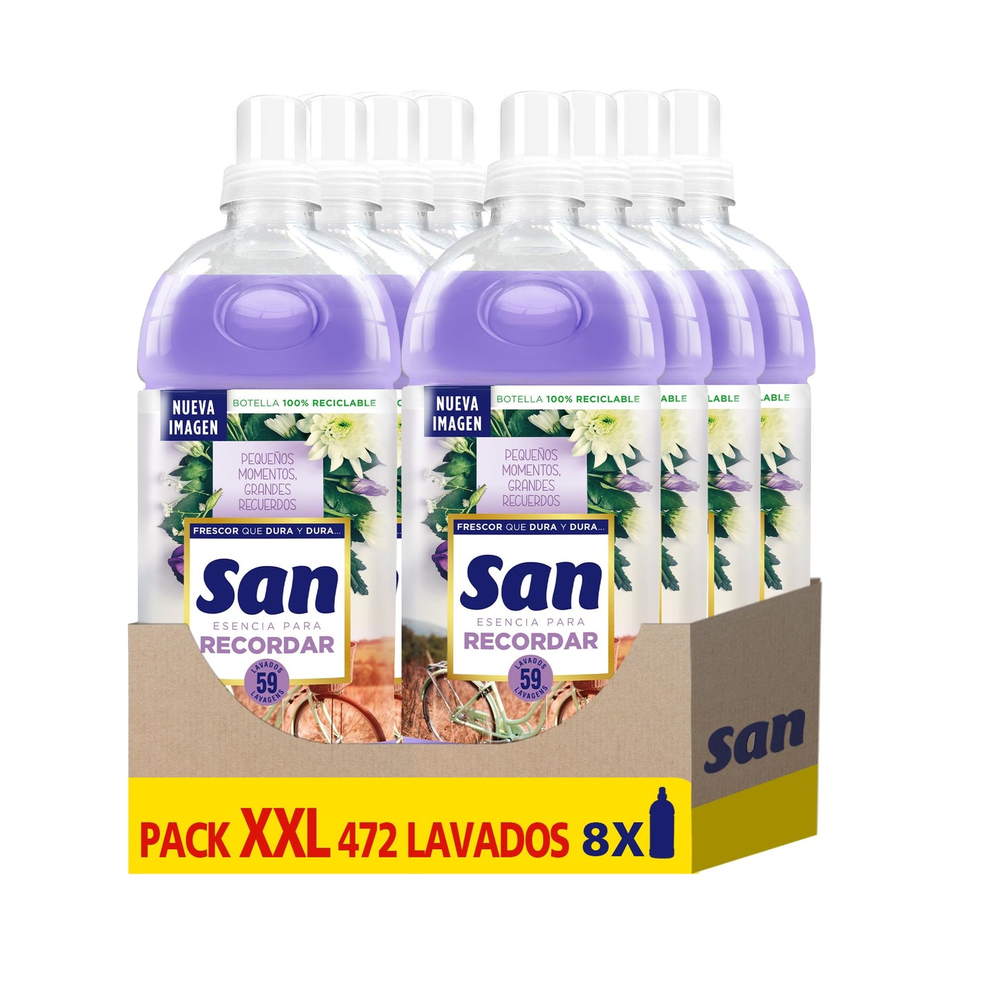 SAN | Suavizante Ropa Lavadora Líquido Concentrado | Fragancia Duradera Esencia para Recordar | Pack de 8 x 59 Lavados = 472 Dosis