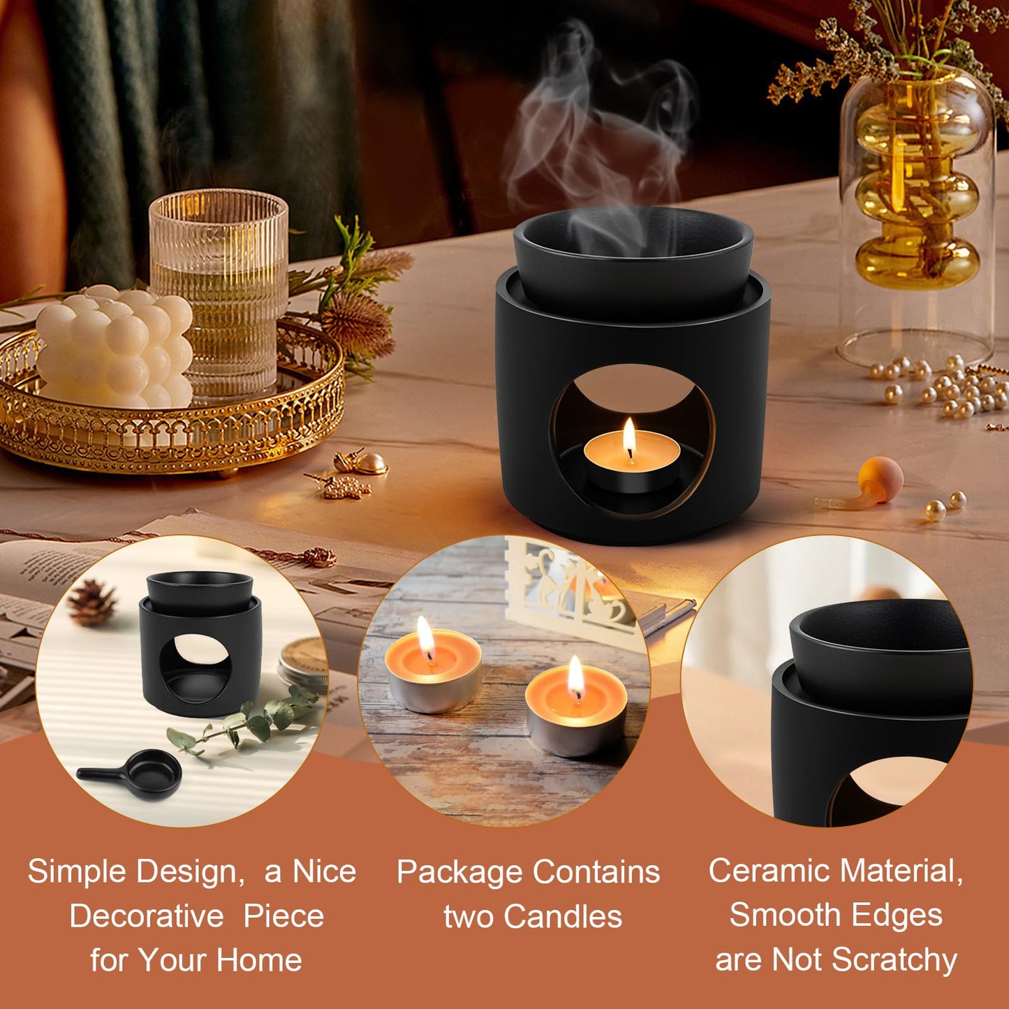 TNOMSNO Lámpara Aromática de Verámica, lámpara de Aroma Quemador de Aceite Esencial de Cera Derretida, Quemador Aceites Esenciales para Leer Yoga Living Room