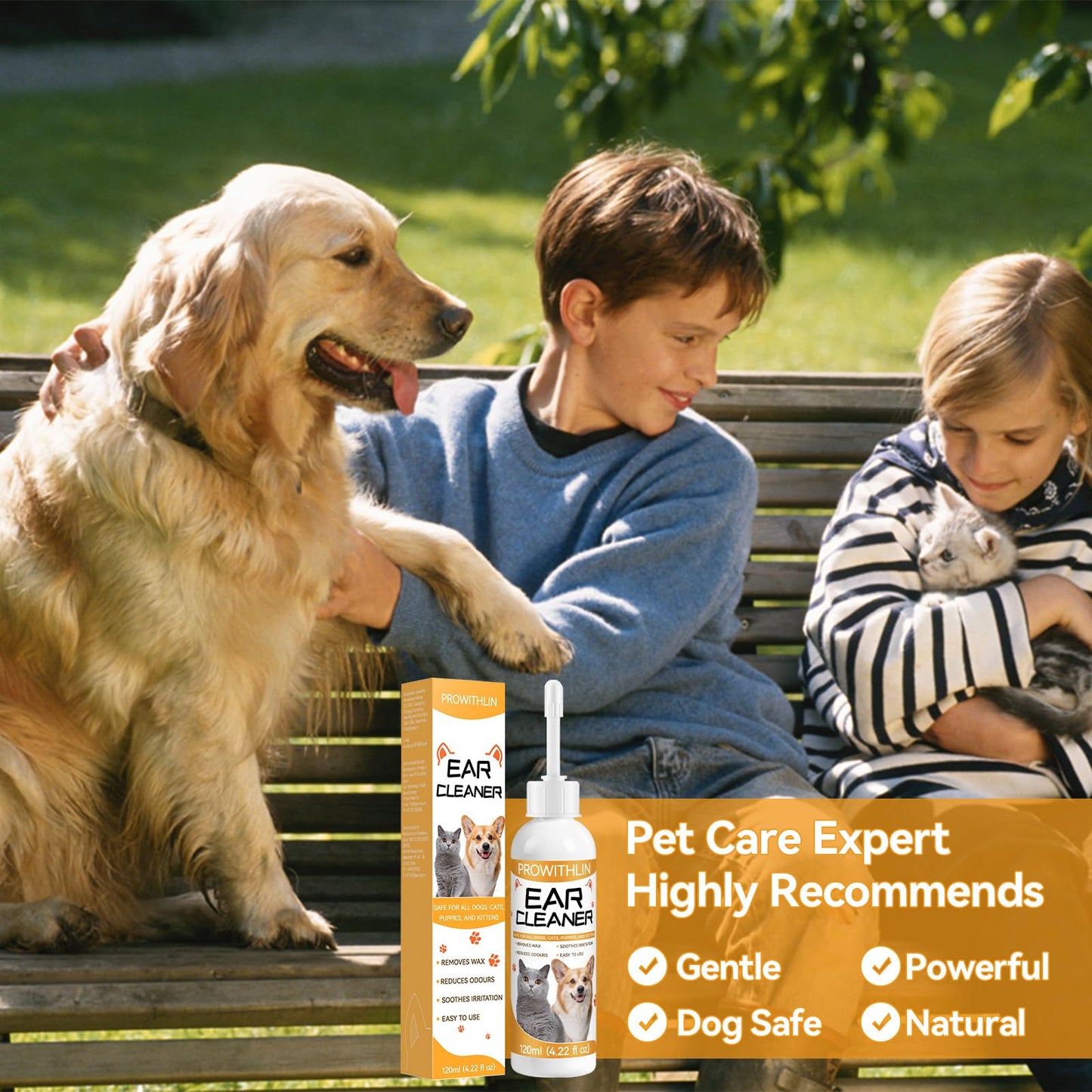 prowithlin Limpiador de Oídos para Perros y Gatos (120ml) - Elimina Residuos, Cera y Mal Olor - Limpiador Orejas Perros, Apto para Todas Las Razas de Gatos y Perros