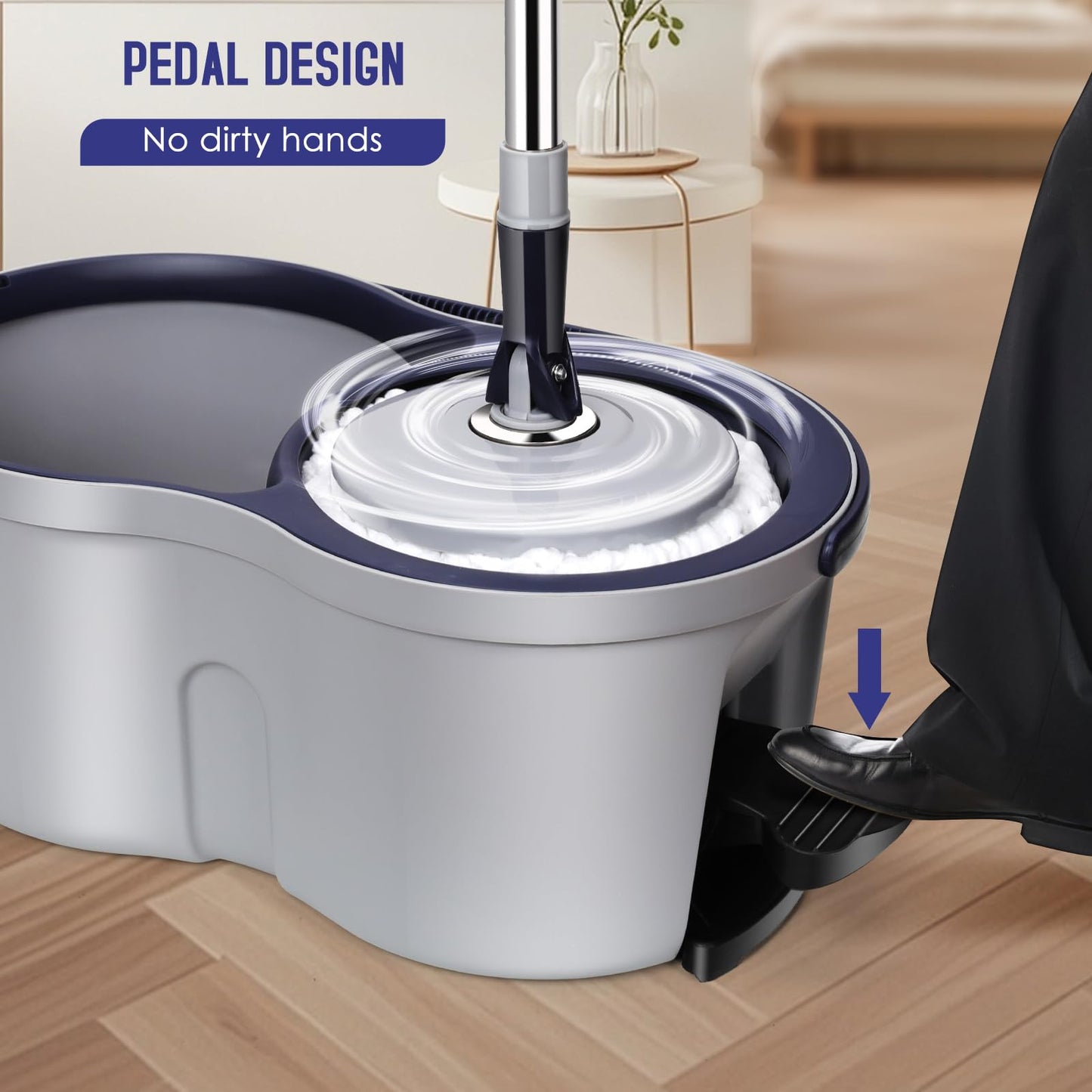 Eukue Juego de Fregona y Cubo, Fregona Mopa para Suelos giratoria con Pedal, 2en1 Cubo de Limpieza con Mop, Mopa Microfibra Rotatoria con 3 Almohadillas, para Madera Dura Laminado, Gris