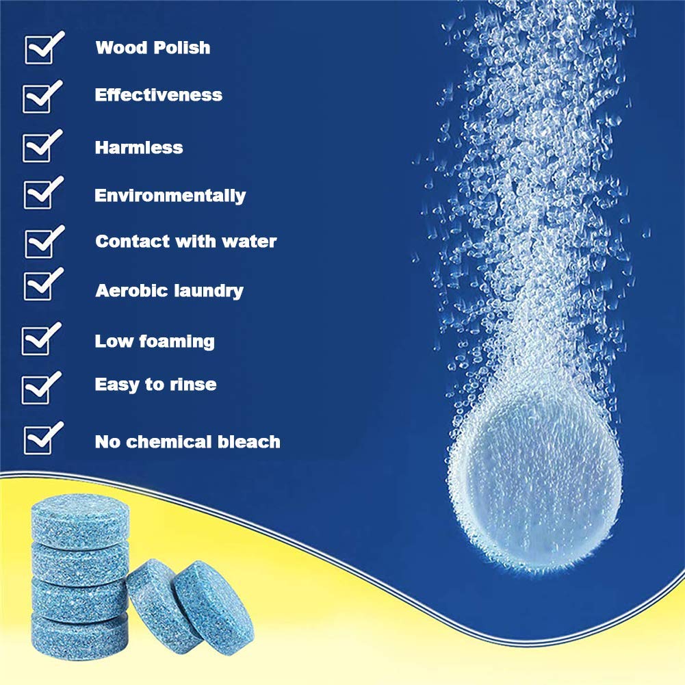 Kindax 40Pzs Pastillas de Limpieza de Cristales para Coche Tableta Efervescente Limpiador Sólido de Coche Limpiacristales (Equivalen a 160L Líquido de Lavado)