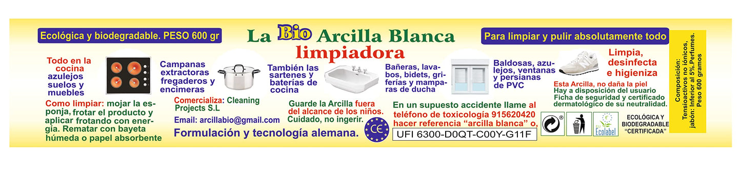 Bio Arcilla Blanca Limpiadora 600 GR │ Piedra de Arcilla Limpieza │ Limpiador Hogar Multisuperficies