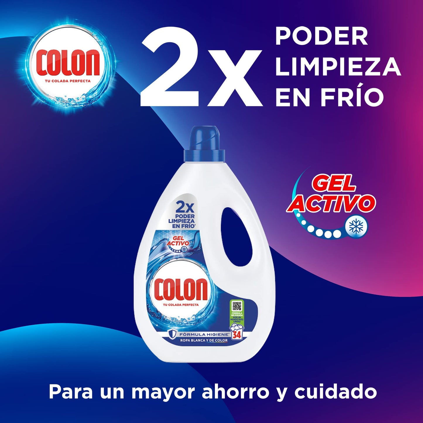 Colon Gel Activo - Detergente para lavadora líquido, fórmula higiene, adecuado para ropa blanca y de color, formato gel - pack de 5, hasta 170 dosis