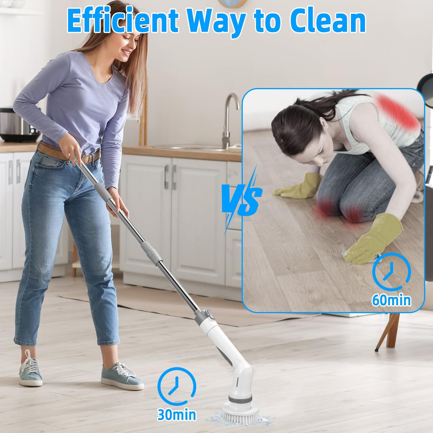 SOBEAU Cepillo De Limpieza Electric, Electrico Limpieza Hogar con 9 Cabezales de Cepillo de Repuesto, Cepillo Limpieza Electrico Mango Ajustable 2 Velocidades para Baño, Coche, Cocina,Suelo