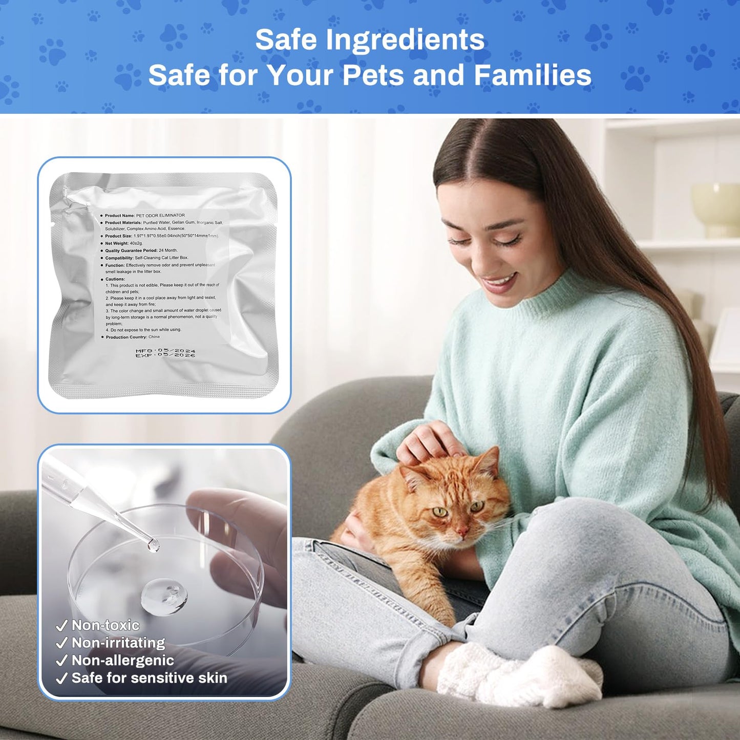 Eliminador de Olores para Arenero Gatos Autolimpiable, Feriva Desodorante de Cajas de Arena para Gatos, Fragancia duradera Control de Olores de Inodoro, No Irritante, Alta Seguridad(Paquete de 3)
