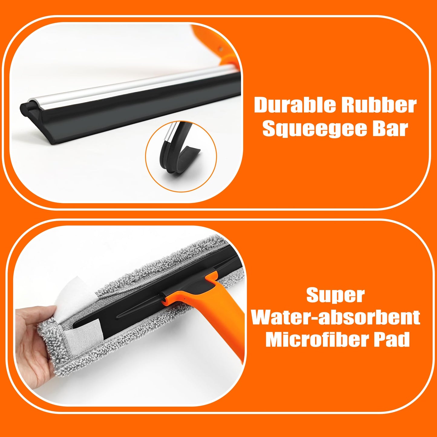 JEHONN Limpia Cristales Profesional Extensible Ventanas con152cm Limpiacristales Telescopico,2Paños de Microfibra para Exteriores Altas Vidrio Ducha Espejo Limpiar Cristal,Automóviles,Negro Y Naranja