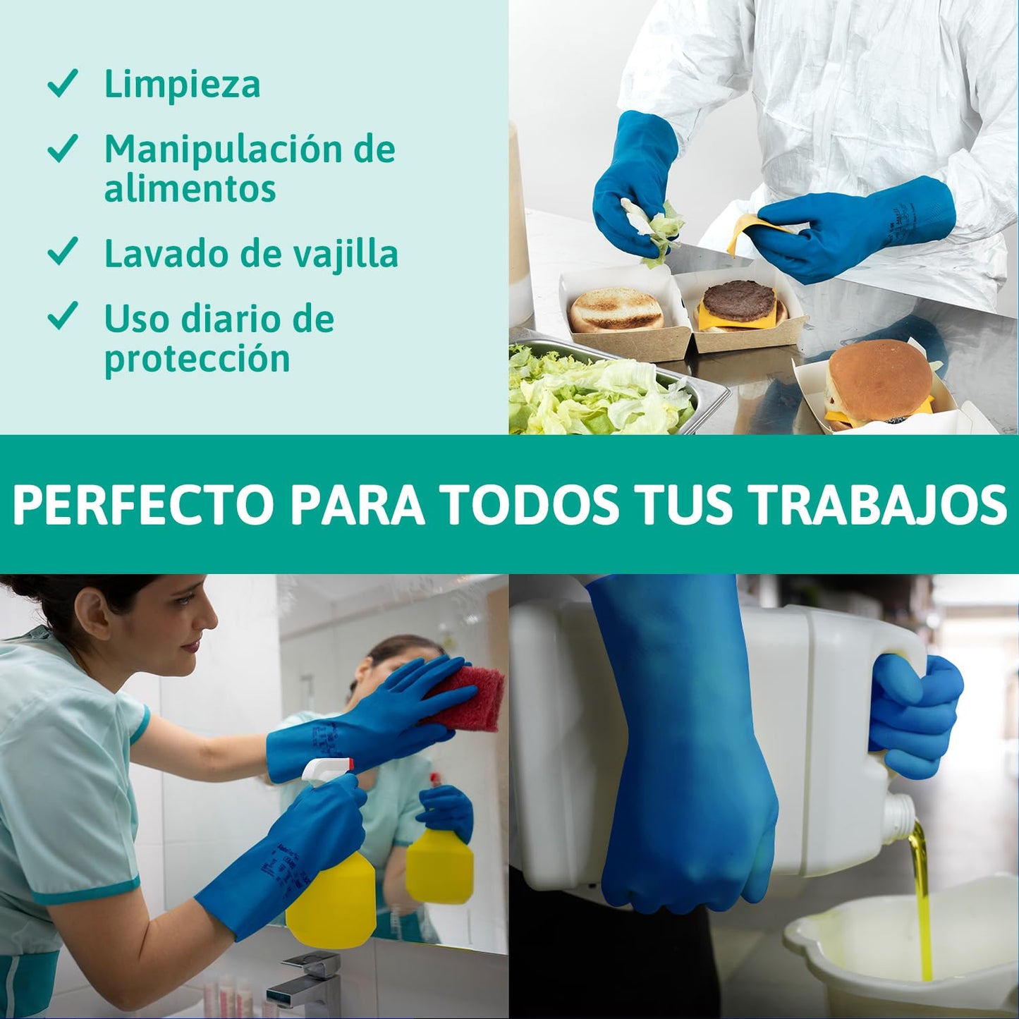 Ansell AlphaTec 37-310 Guantes de Nitrilo Reutilizables, Protección Química y Seguridad Alimentaria, Guantes de Trabajo Multiusos, Cocina y Limpieza del Hogar, Azul, Talla M (12 Pares)