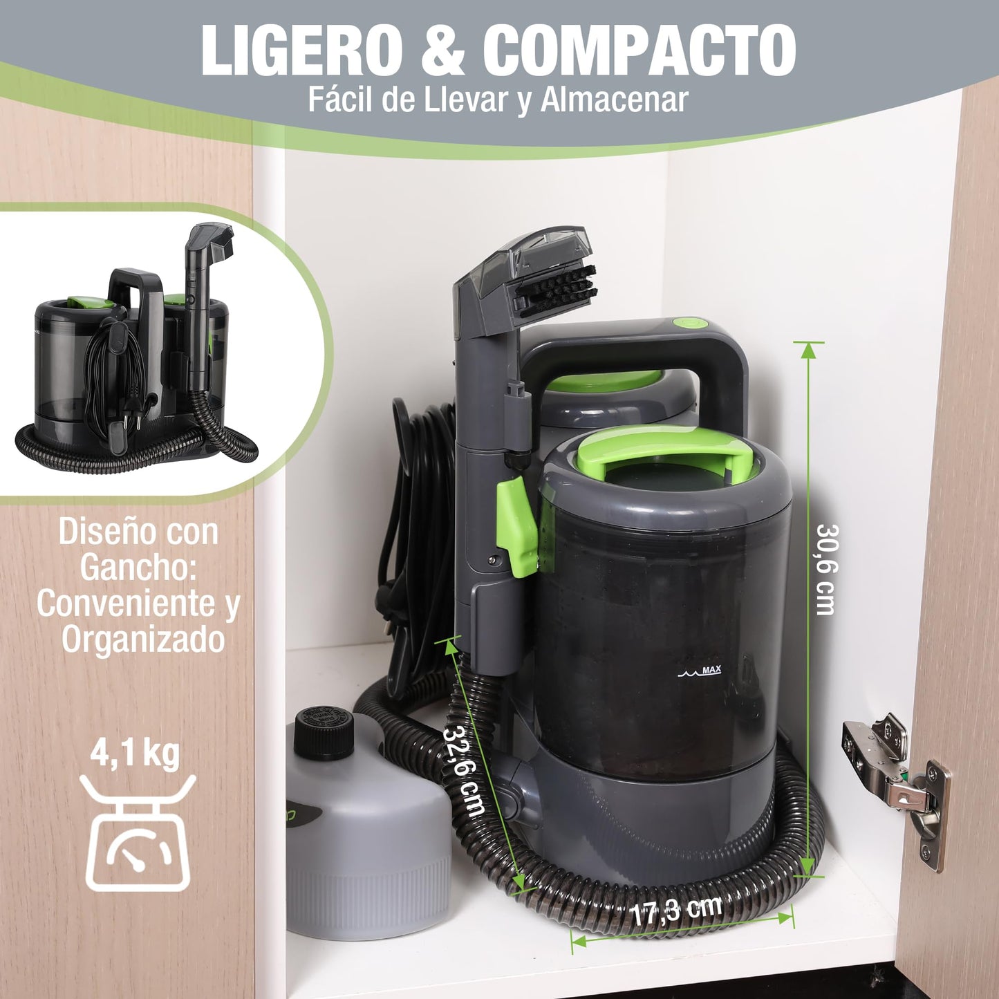 WORKPRO Aspiradora de Agua Tapiceria, Limpiador de Tapicerias de 450W, Aspiradora para Alfombras con Detergente, Limpia Moquetas, Maquina Aspirador para Tapicerias, Sofá, 75 dB