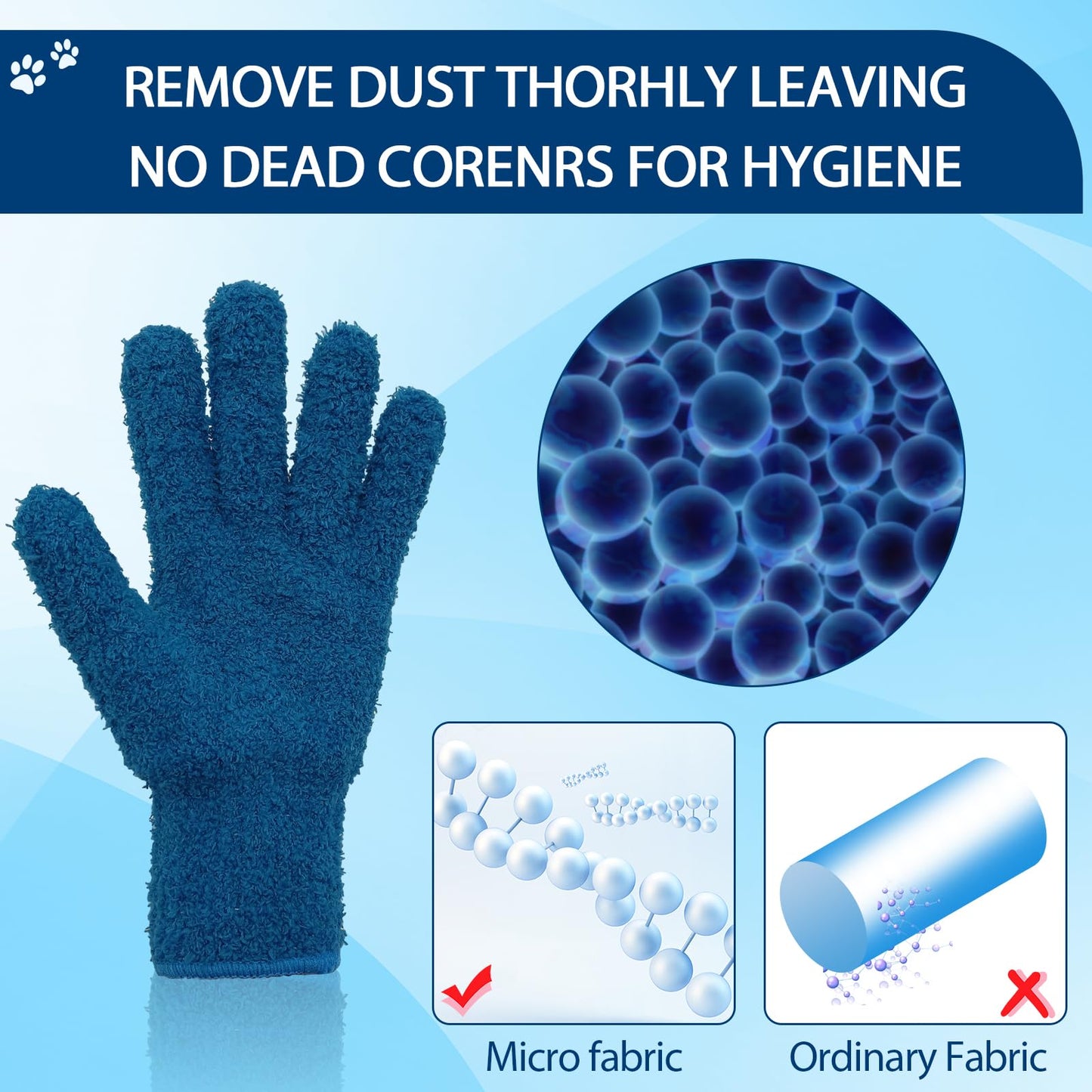 BLMHTWO 2 pares de guantes de microfibra lavables, guantes de microfibra lavables, guantes de polvo reutilizables para plantas, cocina, casa, coches, espejos, lámparas, persianas