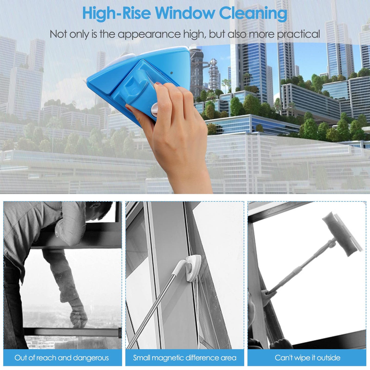 Ovshnrr Limpiador de Cristal de Doble Cara Limpiador de Ventana magnético 5 Archivos Cepillo de Limpieza Ajustable para con Grosor de 4-28 mm
