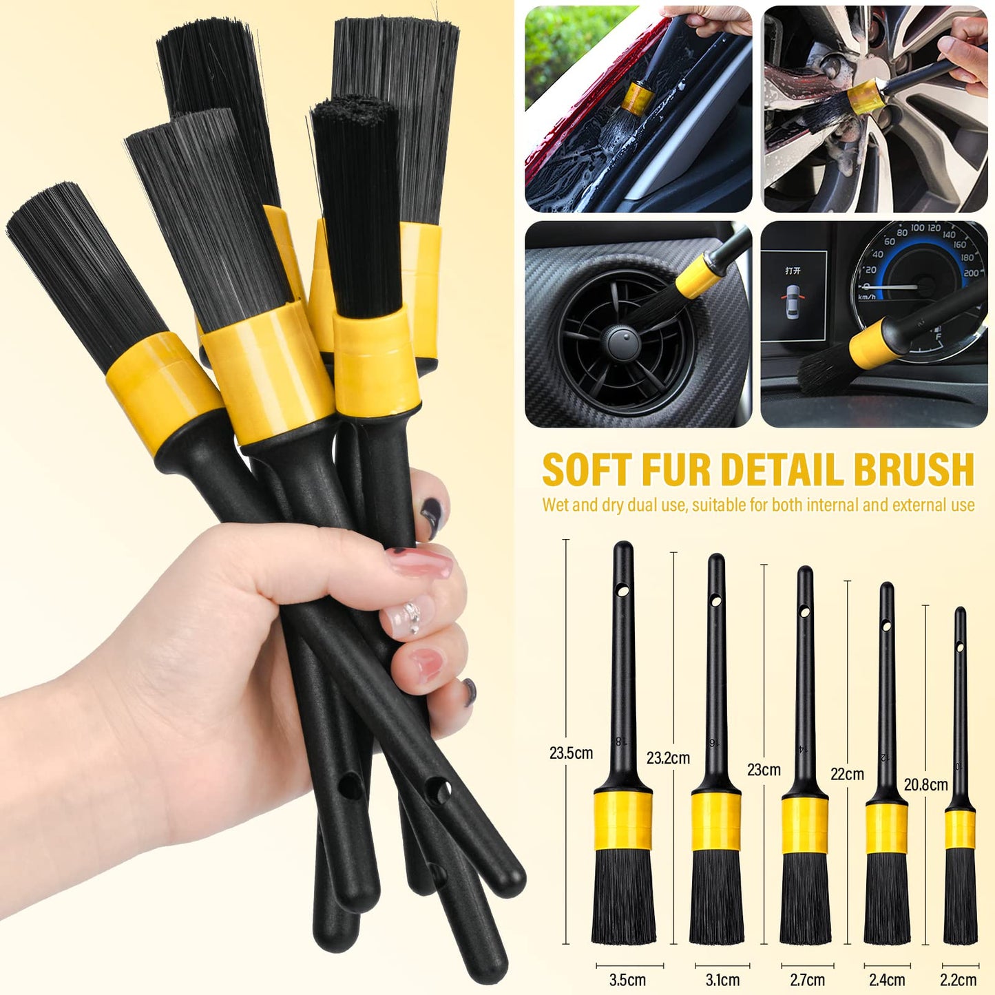 AOKITO Juego de limpieza de coche – Juego de 20 piezas para el cuidado del coche para interior y exterior – Juego de lavado de coches con cepillos, esponjas de pulido, gel de limpieza y más – Práctica