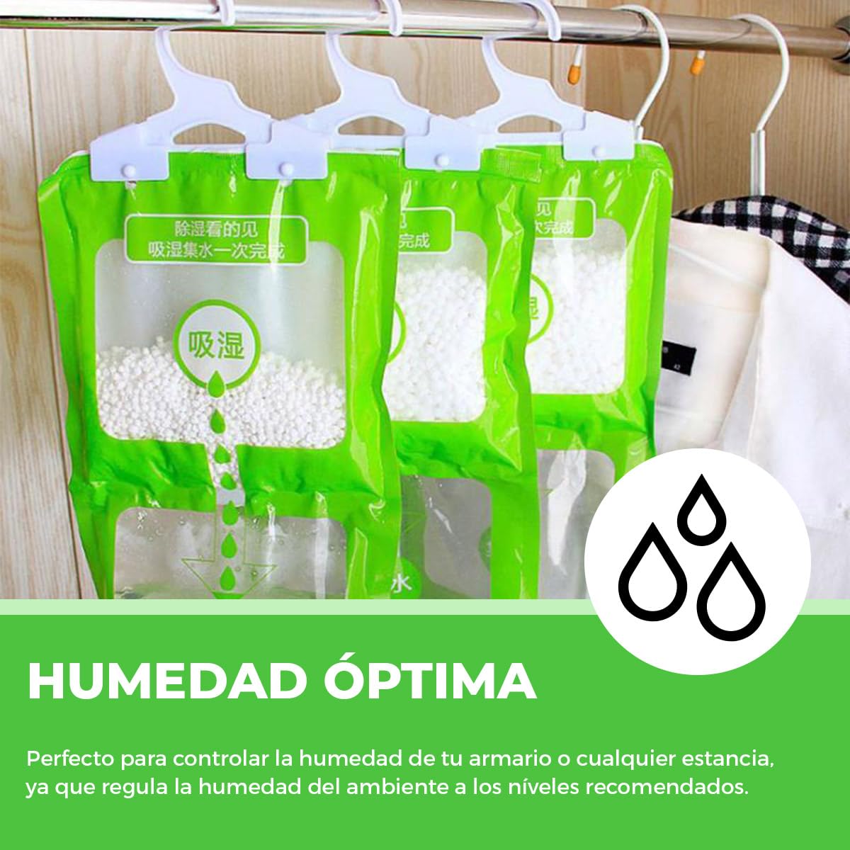 NAIKIR - Pack 6 Bolsas Antihumedad - Deshumificadores de Humedad para Armarios, Baños, Trasteros - Perchas Antihumedad Alta Absorción (6)