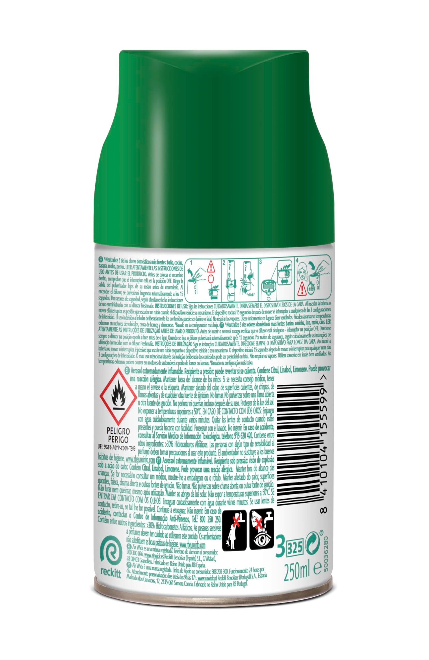 Air Wick Freshmatic - Recambios de ambientador spray automático, esencia para casa con aroma a nenuco - Azul, 250 ml (Paquete de 6)
