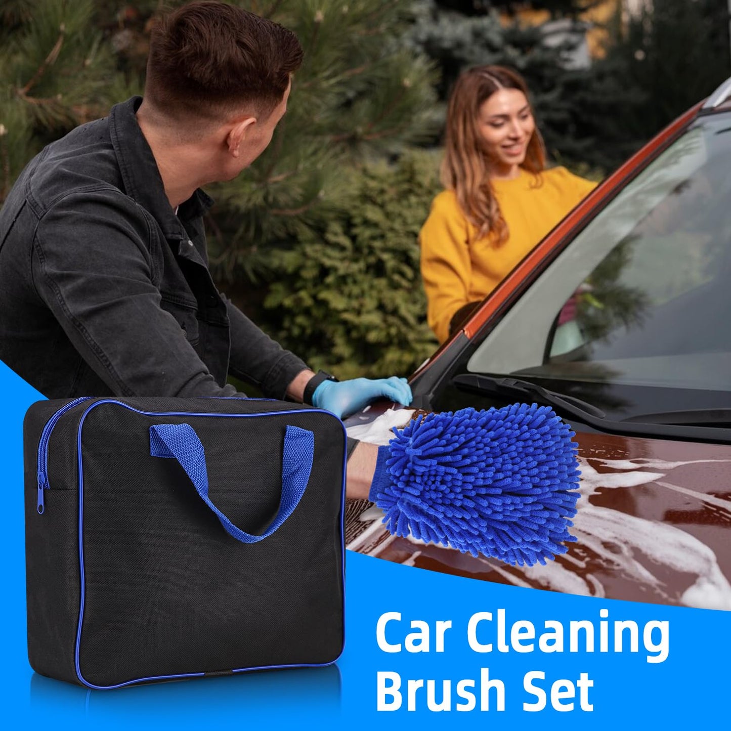 Kit Limpieza Coche, Práctica Bolsa de Transporte Incluida,30 Piezas Cepillo Limpieza Coche,Kits de Limpieza para la Limpieza del automóvil,Kit Detailing Coche, Incluye Cabezal, paño de Limpieza, etc.
