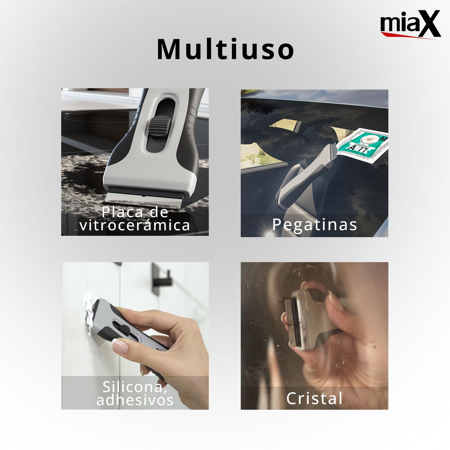 miaX Rasqueta Profesional vitrocerámica - Rascador confiable para cocina raspador para estufa en el hogar-Estable con mango de tacto suave-Cuchillas de reemplazo integradas para el raspador de cristal
