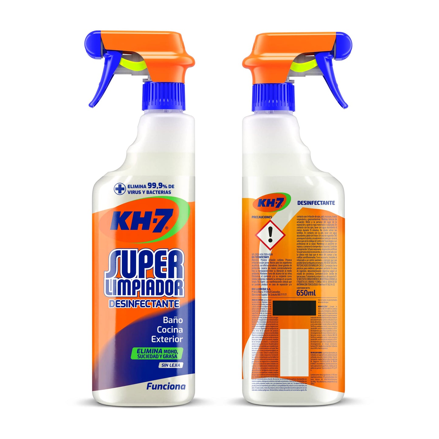 KH-7 - Superlimpiador Desinfectante, Máxima Potencia Para La Limpieza De Toda Tu Casa: Baño, Cocina Y Exterior - Pulverizador 650ml