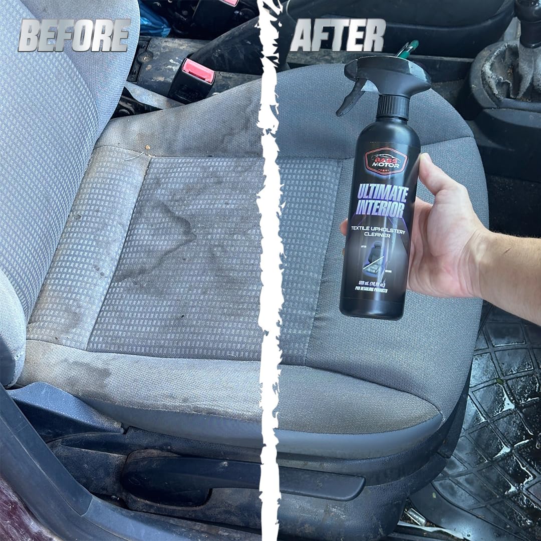 BassMotor Limpia Tapicería Textil para Asientos y Alfombrillas Coche, Limpiador Interior Tejidos de Coches con Cepillo Incluido Uso Fácil Aroma Fresco - Ultimate Interior 500ml + Cepillo
