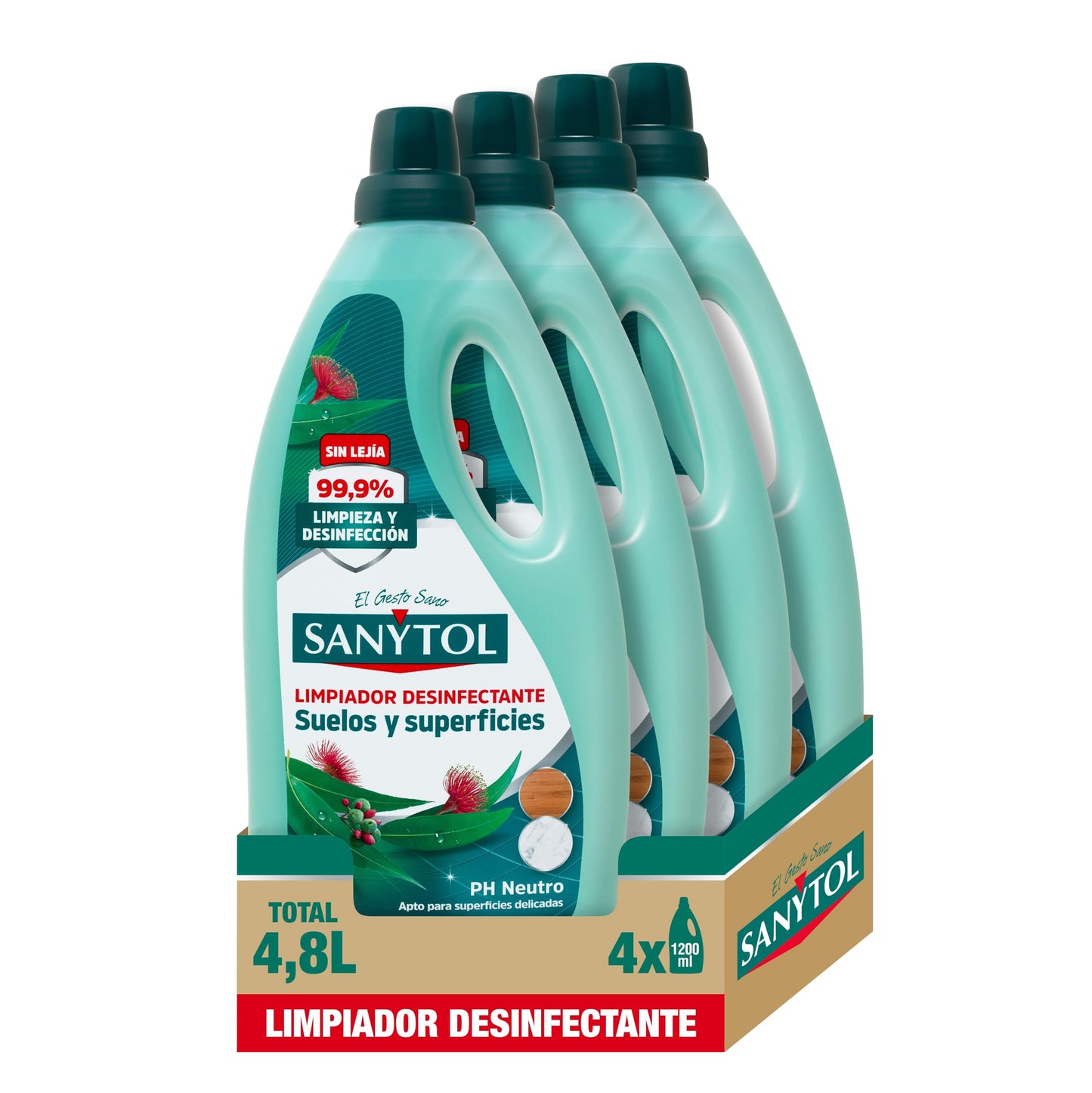 Sanytol – Botella Desinfectante Limpiahogar - Pack de 4 x 1.200 ML = 4,8L