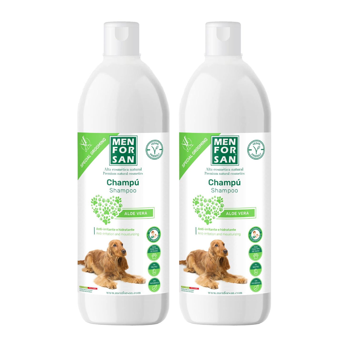 MENFORSAN Champú Perros, Aloe Vera, Verde, 1 l Paquete de 2