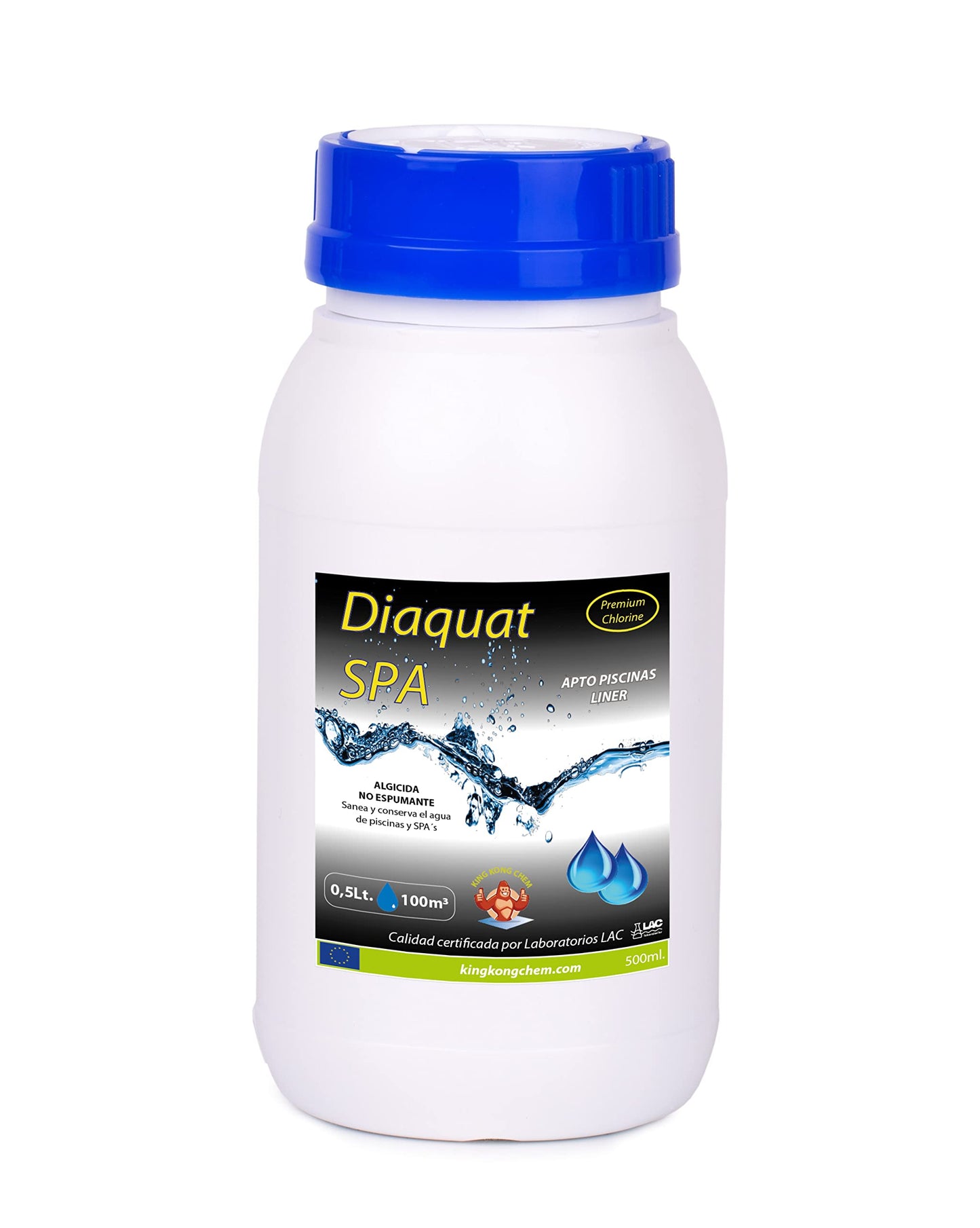 Kit Cloro Piscinas Pequeñas DIACLOR Multi 5 ACCIONES 500 GR (Pastillas 20 GR) SIN Cobre + Antialgas DIAQUAT SPA 500 ML + DOSIFICADOR