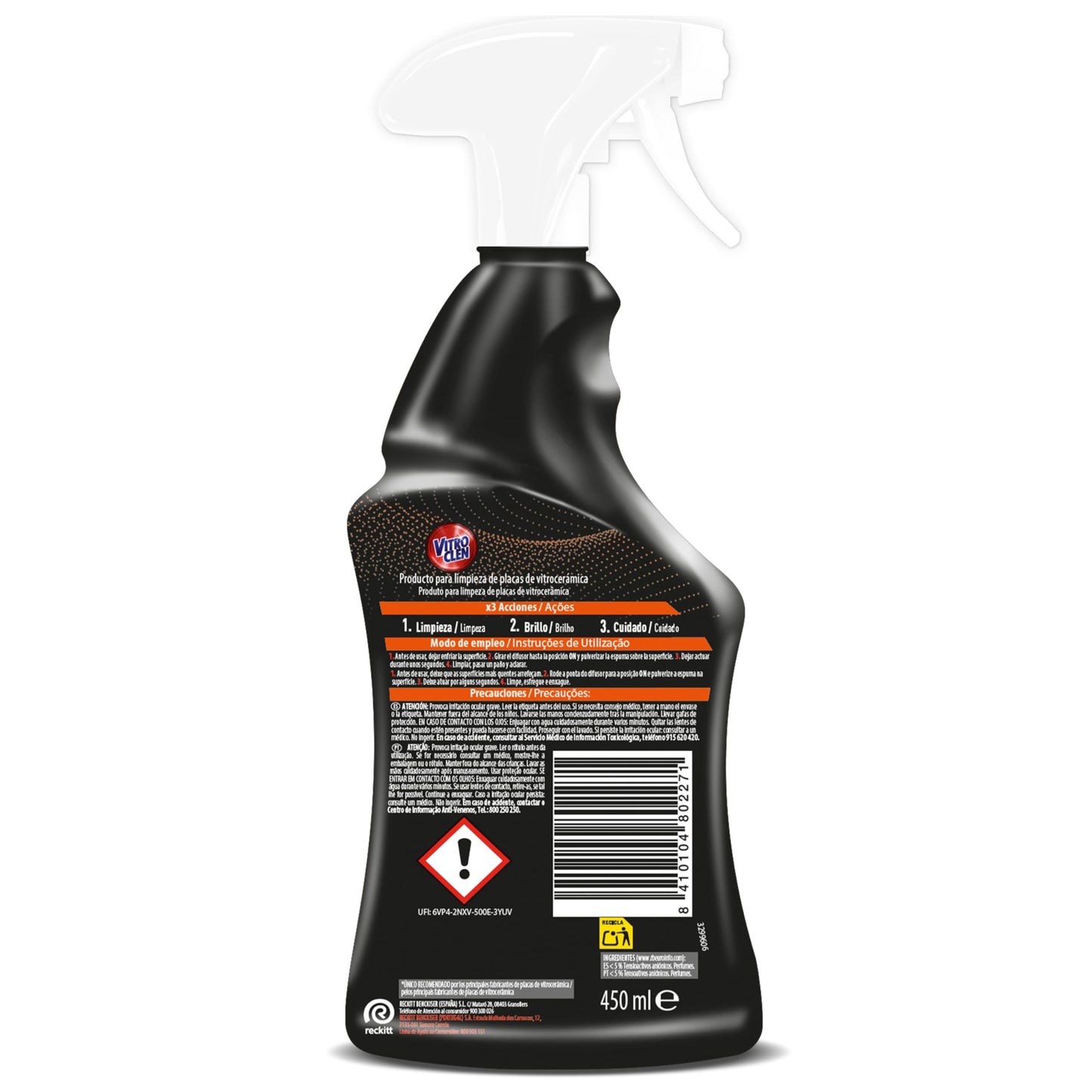 Vitroclen Limpiador de Vitrocerámica en spray, acción protectora y desengrasante - 450 ml (embalaje puede variar)