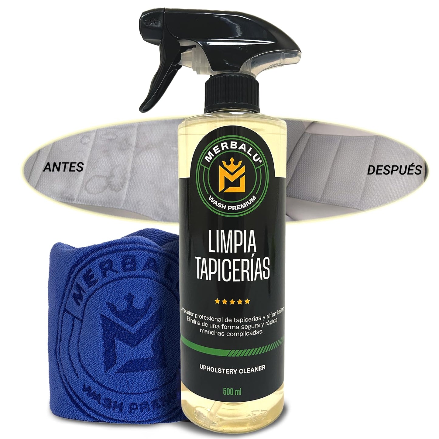 Merbalu. Limpia tapicerias Coche Kit Limpiador de tapicerias de Coche y Otros Textiles Limpieza Coche Interior Limpia tapicerias en Profundidad Uso facil y rápido Asientos y Alfombrillas