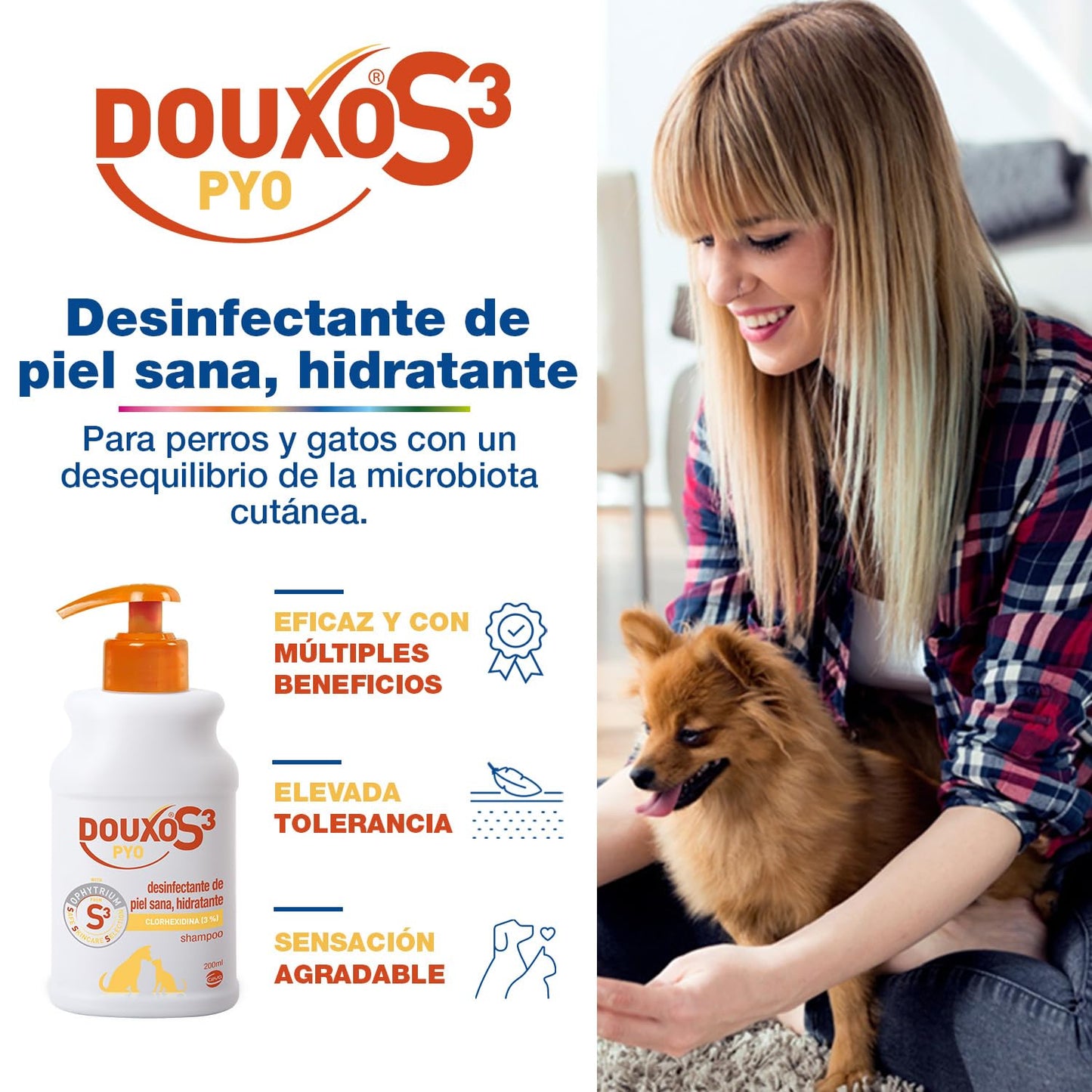 DOUXO S3 Pyo Champú para Perros y Gatos - Higiene - Hidratante - Fragancia hipoalergénica - 200ml