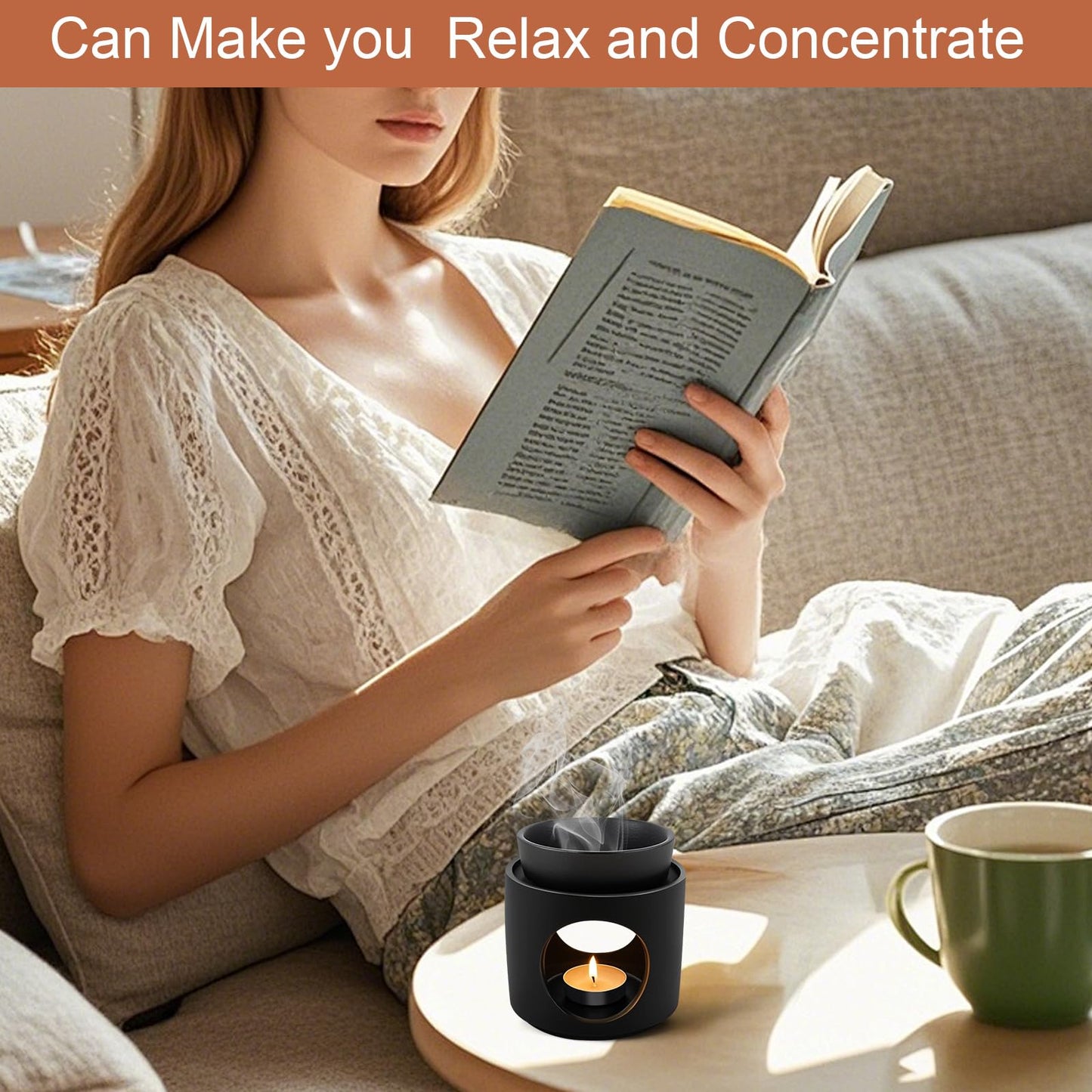TNOMSNO Lámpara Aromática de Verámica, lámpara de Aroma Quemador de Aceite Esencial de Cera Derretida, Quemador Aceites Esenciales para Leer Yoga Living Room