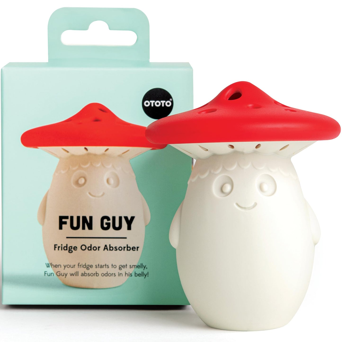 OTOTO Fun Guy - Desodorante para nevera, eliminador de olores de nevera de grado alimenticio, apto para lavavajillas y sin BPA, soporte desodorante de bicarbonato de sodio, 2.75 x 2.75 x 3.4 pulgadas