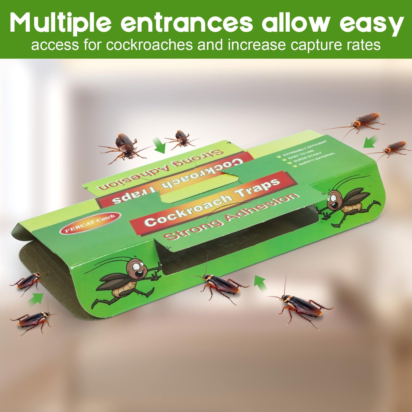 Juego de 48 Trampas para Cucarachas, Productos de Cucarachas Eliminar, Captura Efectiva de Cucarachas Contra Cucarachas, Verdes