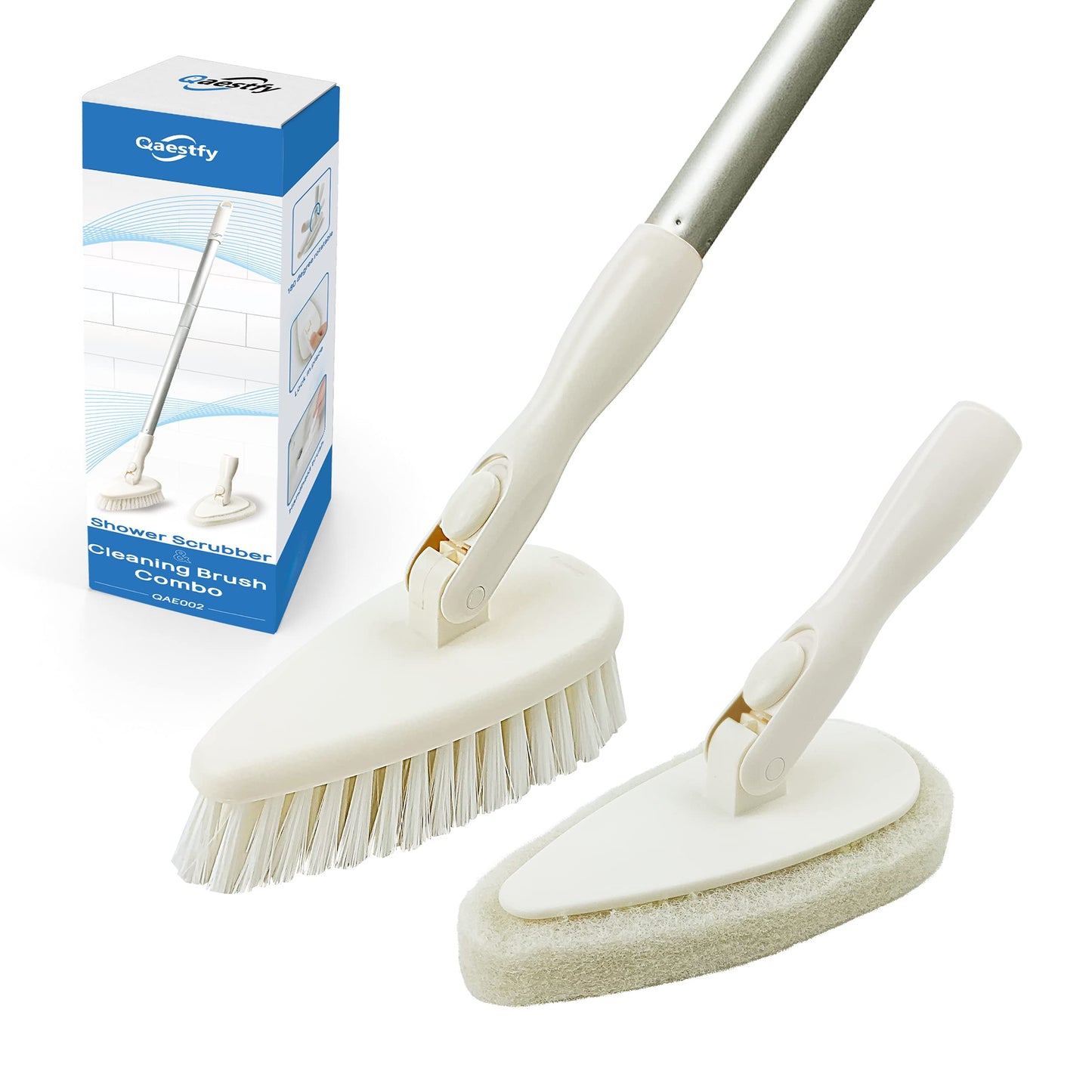 Qaestfy Cepillo de Limpieza de Ducha y Estropajo Combinado con Mango Largo Desmontable de 51 Pulgadas para bañera y Azulejos de Ducha, Cepillo Limpia