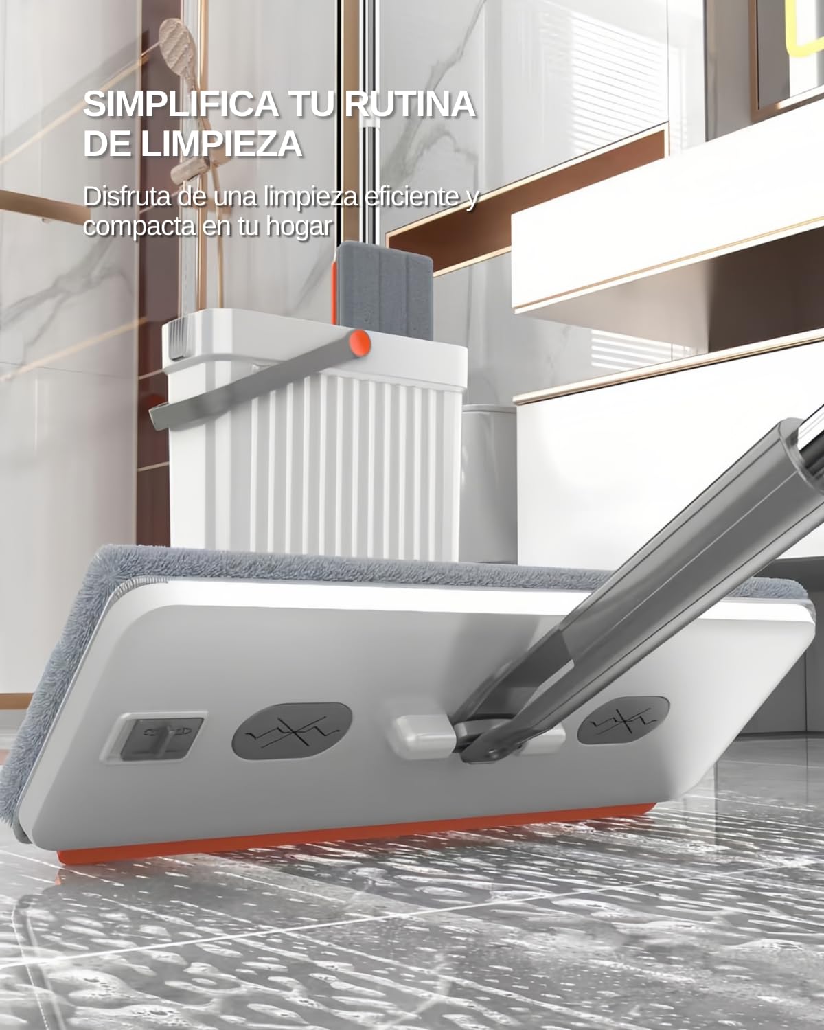 Mopa para Limpiar Azulejos Paredes Suelos Palo Largo Fregona Mopa con Cubo Escurridor Fregona Plana Mopa Cubo con 6 Almohadillas Autoescurrible Madera Parquet Ventanas Mop Bucket Trapeadora