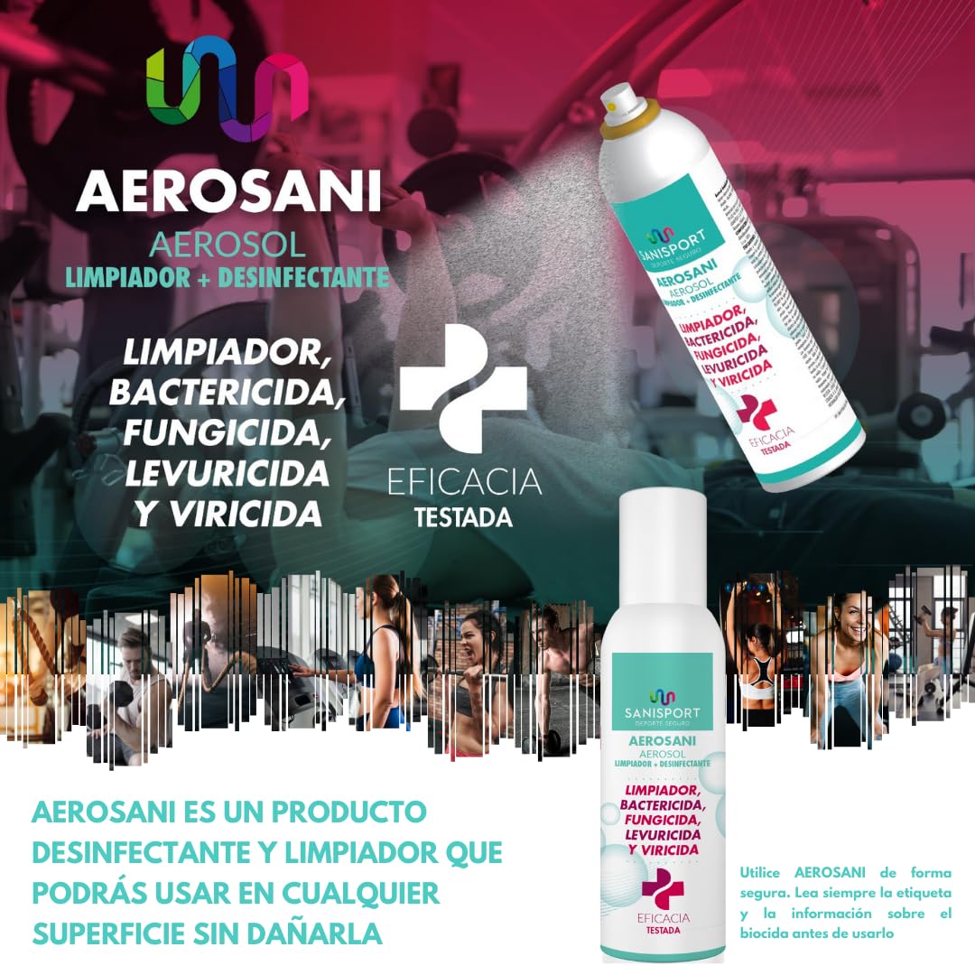 SANISPORT, Spray Desinfectante de Superfícies, Aerosani Aerosol Limpiador y Desinfectante, Limpiador Multiusos, 400 ML