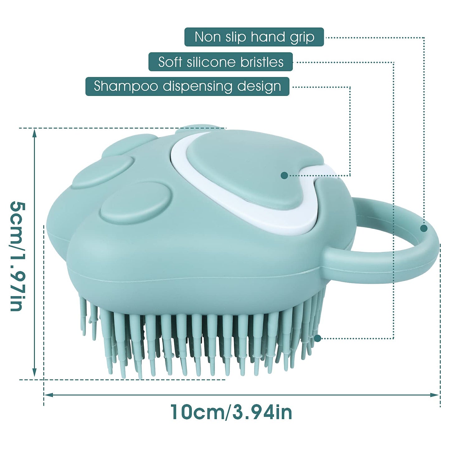 TIESOME Cepillo de Baño para Perros y Gatos, Dispensador de Champú de Silicona, Suave Cepillo de Ducha para el Lavado de Mascotas de Pelo Corto y Largo (Azul en forma de pata)