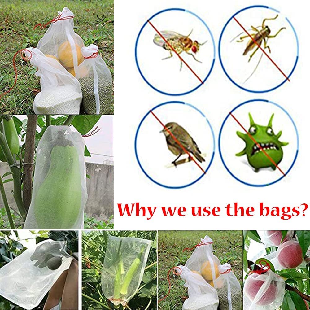 50 Piezas Bolsa Protectora para Uvas, Bolsas de Malla para Insectos Bolsa de Nailon Bolsa Protección para Frutas Bolsas con Cordón Protectoras de Frutas Control de Plagas y Pájaro (20x30cm)