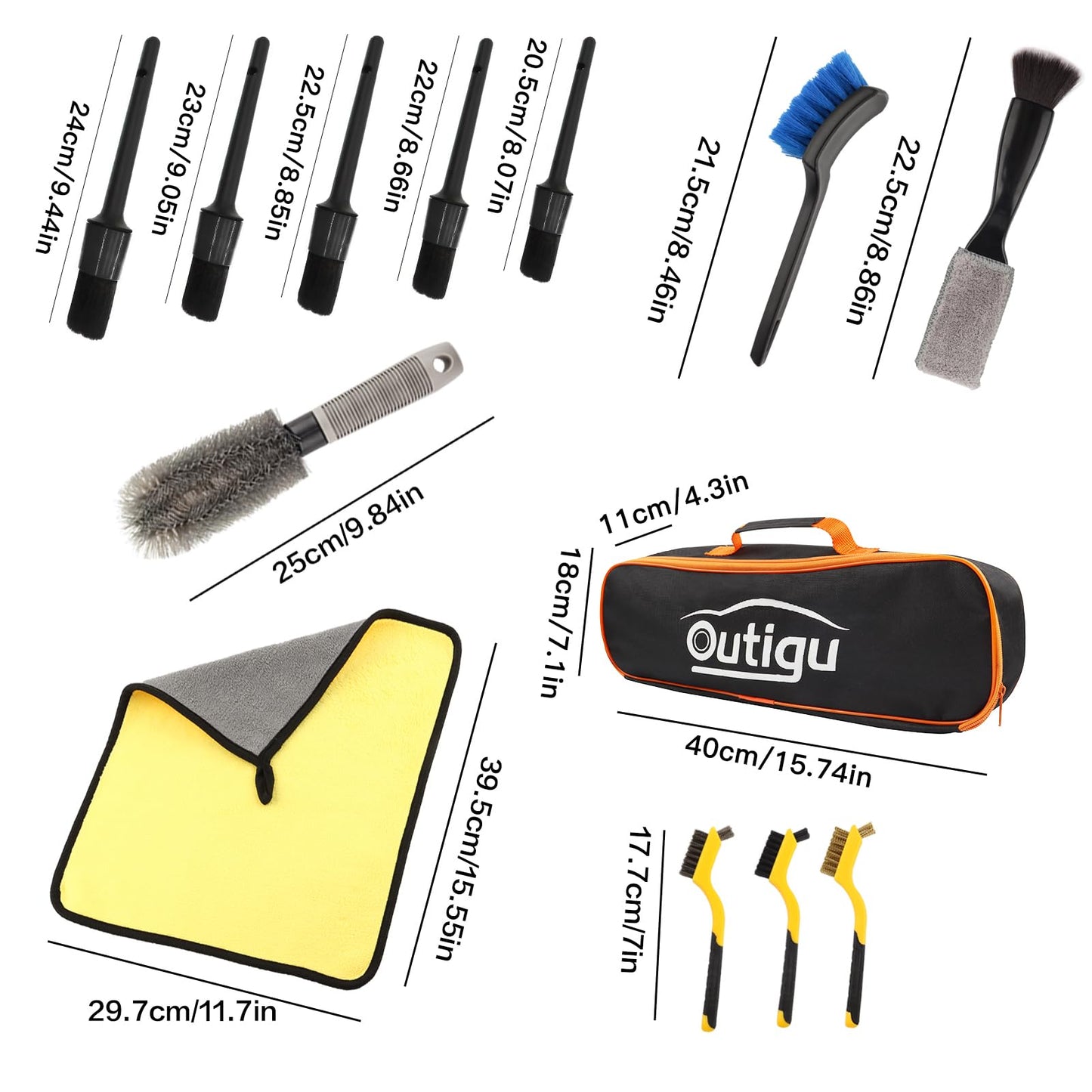Outigu Kit de limpieza de coche, 62 pulgadas, guante de fregona con mango largo, juego de cepillos de detalles de coche, suministros completos de limpieza de coche