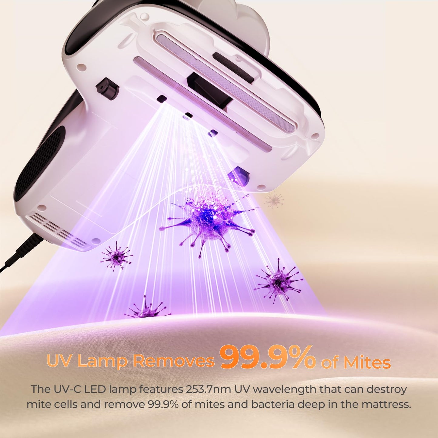 JIGOO S100 Aspirador de ácaros, Aspiradora Antiacaros para colchones con Sensor de ácaros, Pantalla LED, vibración, luz UV, ultrasonido, Elimina 99.9%, Especial Alergias, para Colchones y Sofás