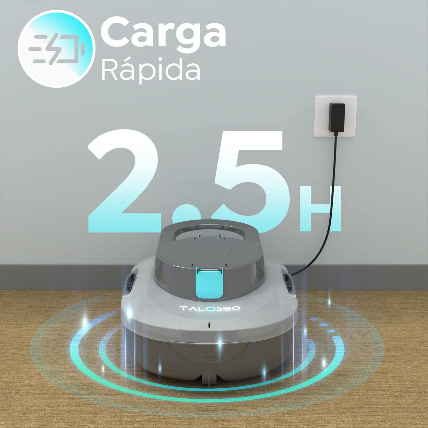 TALOSBO Pleco S1 Robot Piscina, Doble Motor Limpiafondos Piscina Sin Cable, 80 Min de Limpieza, Carga en 2.5h, Autoaparcable, para Piscinas de Fondo Plano