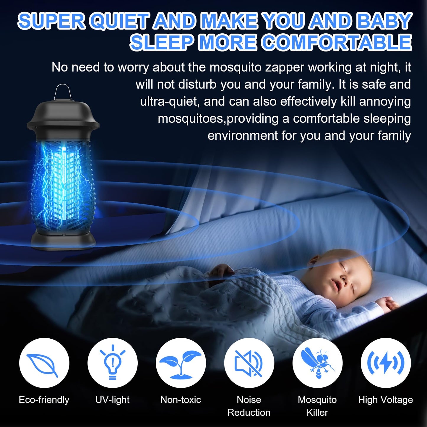 Oziral Lámpara eléctrica antimosquitos con Trampa para Insectos, 20W, 4000V, Cable de alimentación de 1,5 m y Gancho, Adecuada para Uso en Interiores