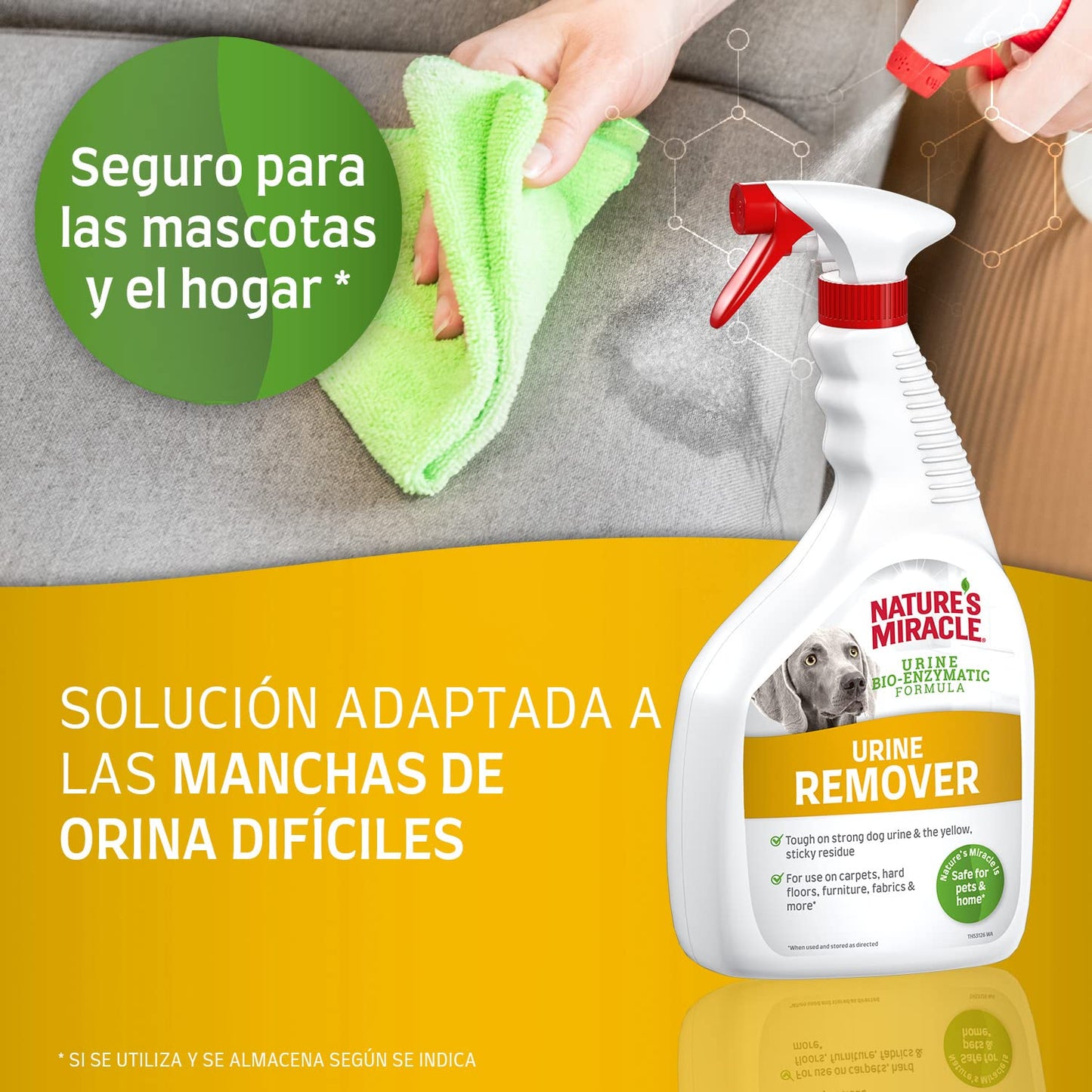 Nature's Miracle Urine Remover Perro, centra en las manchas de orina, basado en aceites esenciales, 946 ml