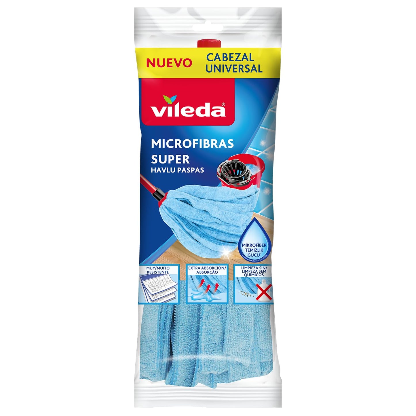 Vileda 167433 Fregona microfibras tiras, cabezal universal, azul, 1 unidad