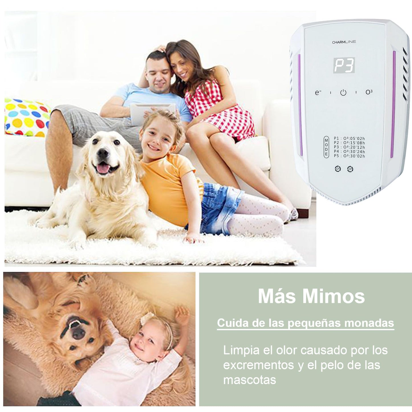 Purificador de Aire con Ozono e Iones Negativos,Eliminador de Olores,Air Purifier,Generador de Ionizador para Habitaciones,Generador de Ozono para Hogar/Cocinas/Baños/Habitaciones De Mascotas