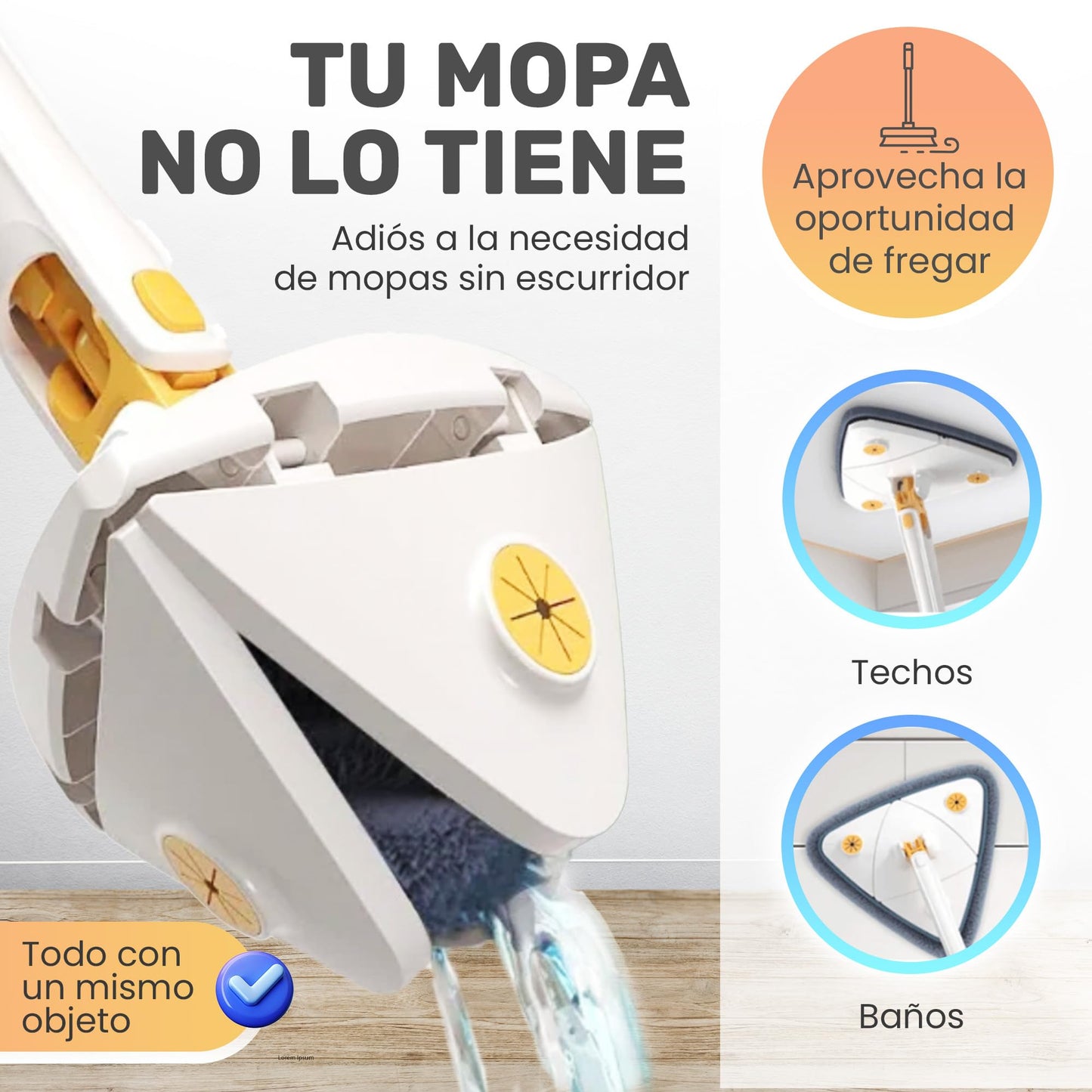 NOVARKA® SÚPER Pack Fregona Triangular Autoescurrible para Suelos, Azulejos y Techos Limpieza Premium | Mopa Triangular Giratoria 360° | Fregona Autoescurrible Multifuncional para Cocina y Baño